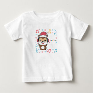 Squirrel in Headphones and Santa Hat - Jingle Beat Baby T-Shirt