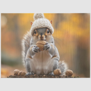 Squirrel in Knit Hat Holding Nut Tissue Paper