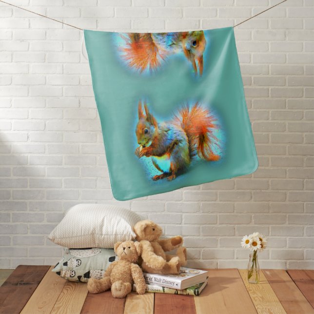 Squirrel in modern style baby blanket (In Situ)