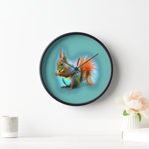 Squirrel in modern style on turquoise clock