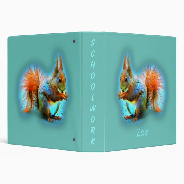 Squirrel in modern style on turquoise kids 3 ring binder (Background)