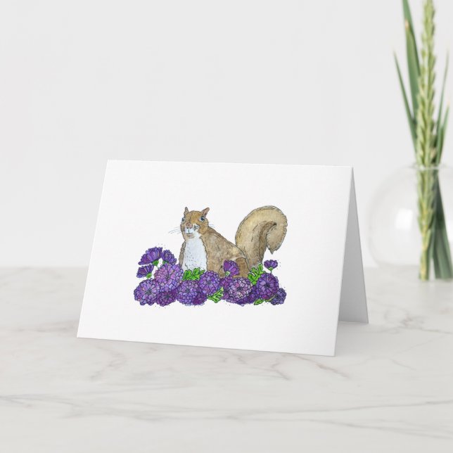 Squirrel in Purple Flowers Card (Front)