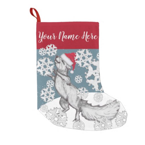 Squirrel in Santa Hat Snowflakes Whimsical Blue Small Christmas Stocking