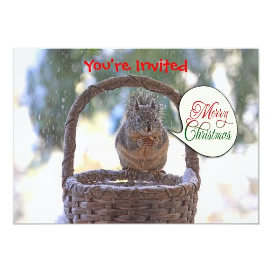 Squirrel in Snow Saying Merry Christmas Card