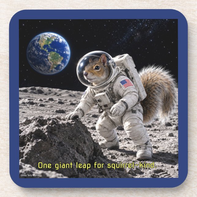 Squirrel in Space Beverage Coaster (Front)