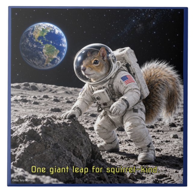 Squirrel in Space Ceramic Tile (Front)