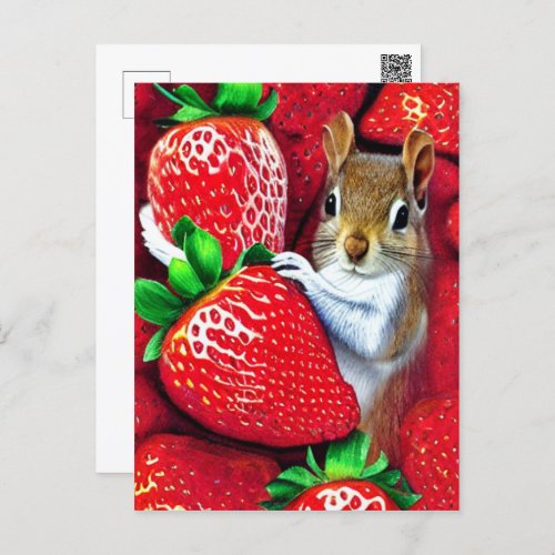 Squirrel In Strawberry Heaven  Postcard