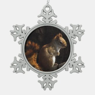 Squirrel in Sunlight Snowflake Pewter Ornament