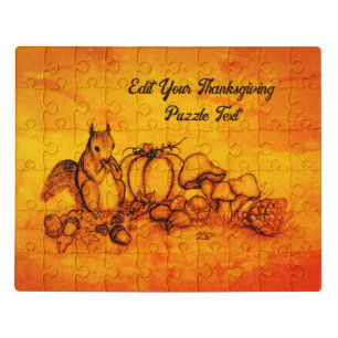 Squirrel in the Autumn , Happy Thanksgiving! Jigsaw Puzzle