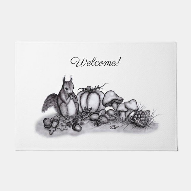 Squirrel in the Autumn , Welcome  Doormat (Front)