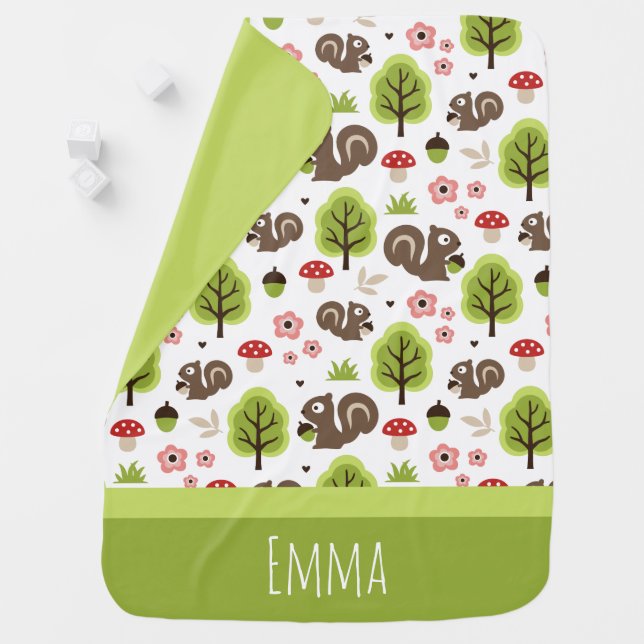 Squirrel in The Oak Forest Pattern Stroller Blanket (In Situ)
