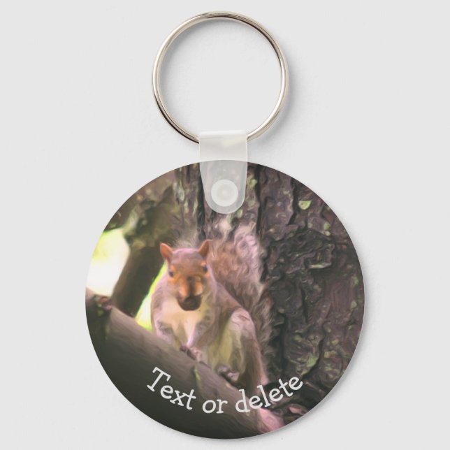 Squirrel In Tree Animal Art Personalized Keychain (Front)