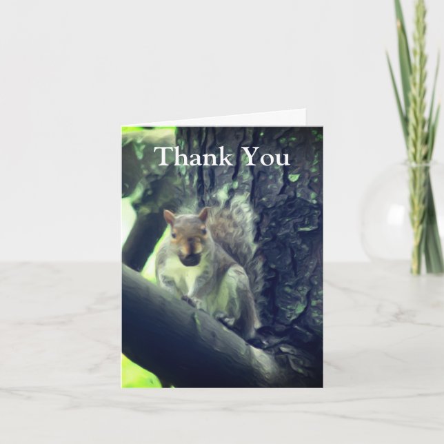 Squirrel In Tree Art Thank You Card (Front)