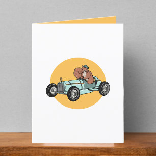 Squirrel in Vintage Race Car Blank Thank You Card