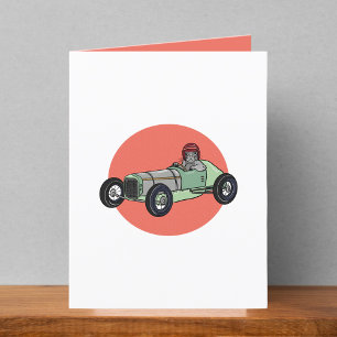 Squirrel in Vintage Race Car Blank Thank You Card
