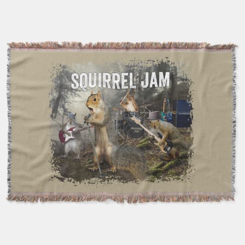 Squirrel Jam _ funny rock band Throw Blanket