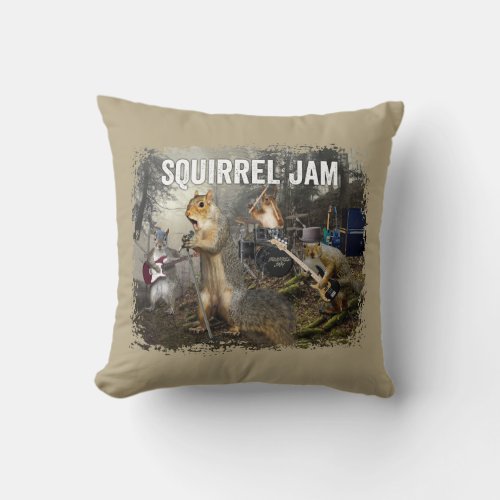 Squirrel Jam _ funny rock band Throw Pillow