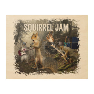 Squirrel Jam - funny rock band Wood Wall Art