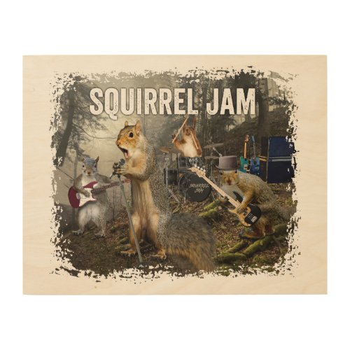Squirrel Jam _ funny rock band Wood Wall Art