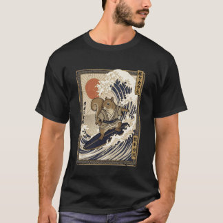 Squirrel Japanese Funny Surfing Kanagawa Wave Samu T-Shirt