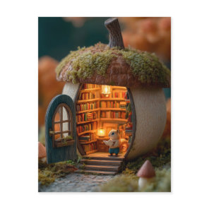 Squirrel Library Inside a Mossy Acorn House Postcard