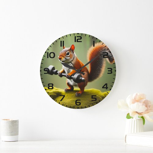 Squirrel Lifting Weights Large Clock