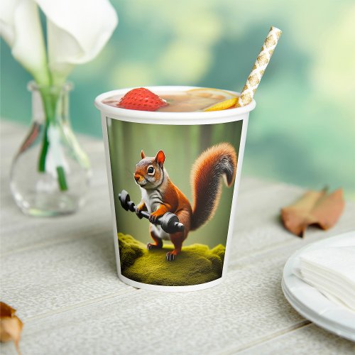 Squirrel Lifting Weights Paper Cups