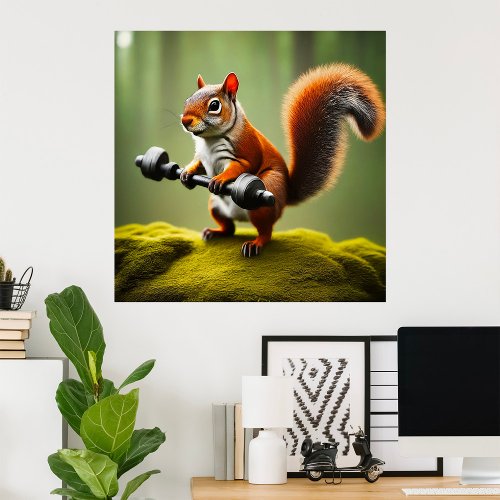 Squirrel Lifting Weights Poster