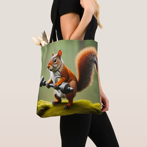 Squirrel Lifting Weights Tote Bag