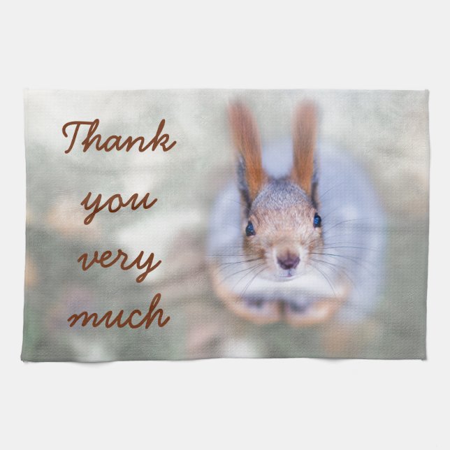 Squirrel looks at you from the bottom up kitchen towel (Horizontal)