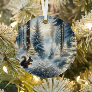 Squirrel Magical Enchanted Christmas Forest Metal Ornament