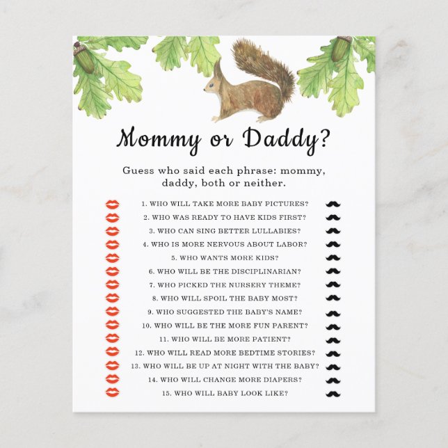 Squirrel - mommy or daddy baby shower game (Front)