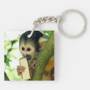 Squirrel Monkey Eating a Wafer Biscuit Keychain