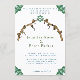 Squirrel Monkeys Branch Arch with Jungle Leaves Invitation