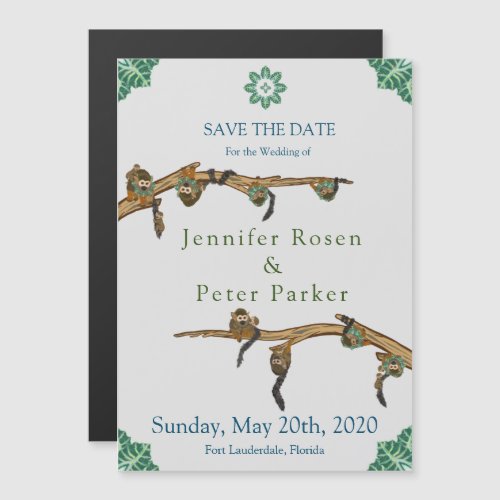 Squirrel Monkeys Branches and Jungle Leaves Magnetic Invitation