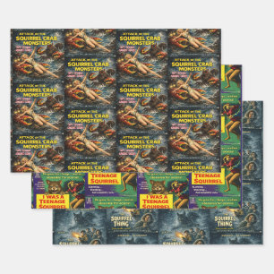 Squirrel Monster Movies Wrapping Paper Sheets