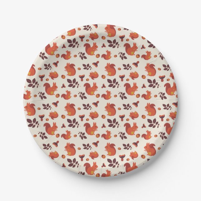 Squirrel, mushroom, leaf, walnut. paper plates (Front)