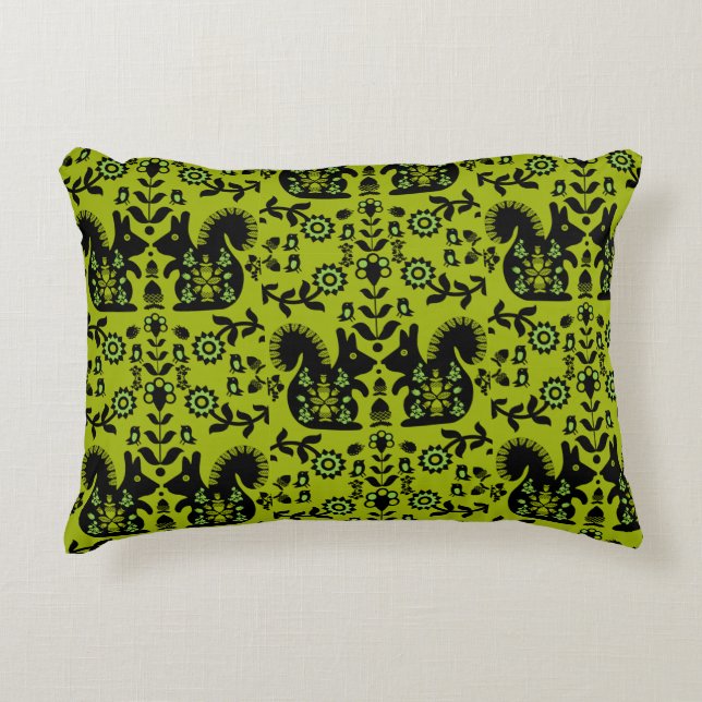 Squirrel Nordic Scandinavian Folk Art       Accent Pillow (Front)