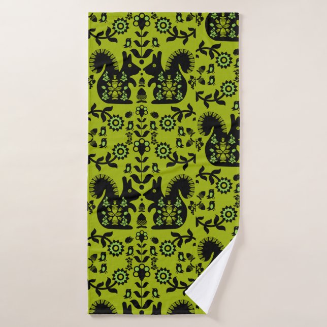 Squirrel Nordic Scandinavian Folk Art       Bath Towel (Bath Towel)