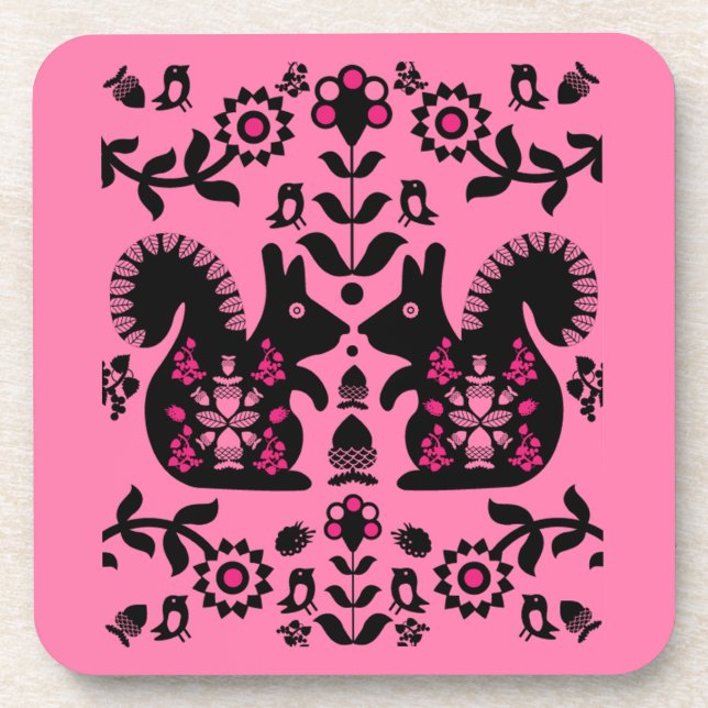 Squirrel Nordic Scandinavian Folk Art     Beverage Coaster (Front)