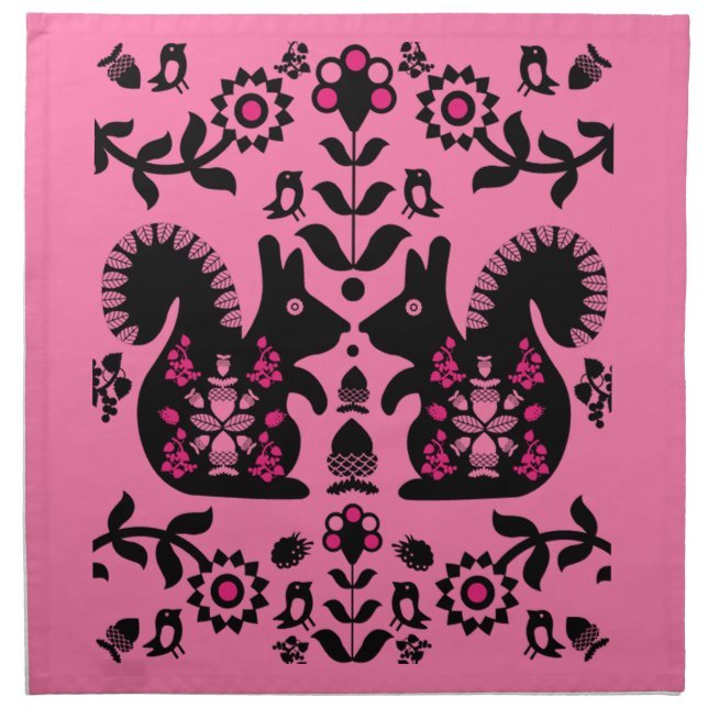 Squirrel Nordic Scandinavian Folk Art    Cloth Napkin (Front)