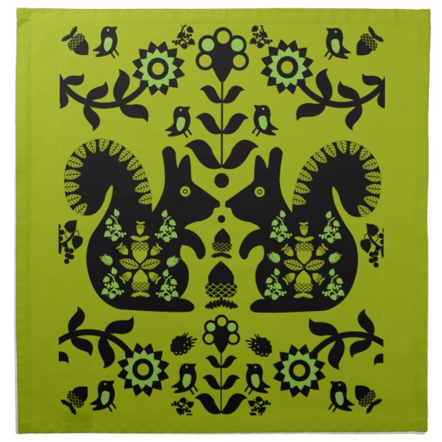 Squirrel Nordic Scandinavian Folk Art     Cloth Napkin (Front)