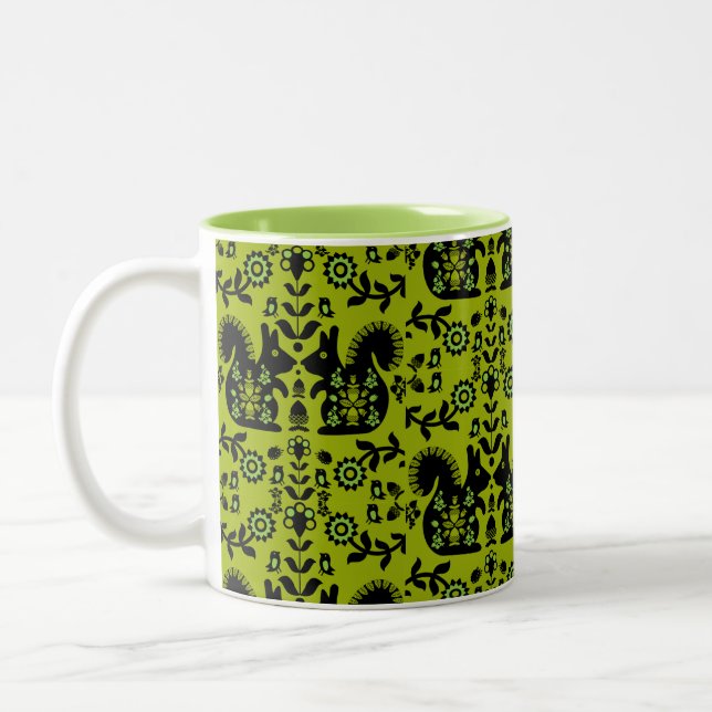 Squirrel Nordic Scandinavian Folk Art       Two-Tone Coffee Mug (Left)