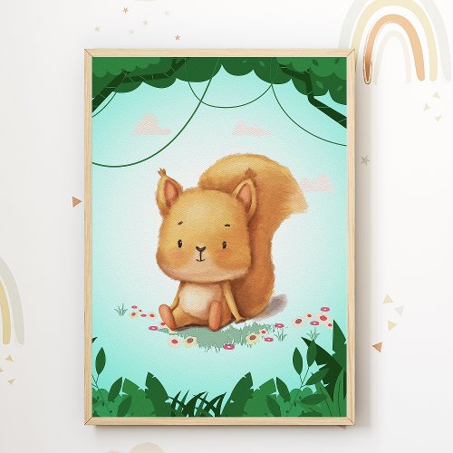 Squirrel Nursery Print Animal Kids Room Poster