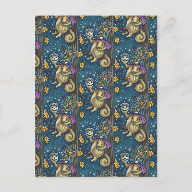 SQUIRREL OF SLEEPY HOLLOW & ACORN, FUNNY HALLOWEEN POSTCARD (Front)