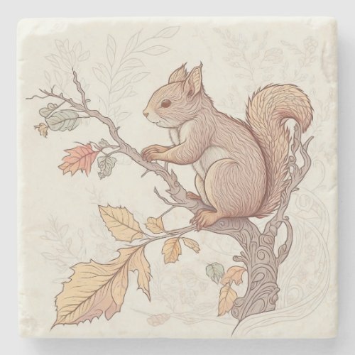 Squirrel on a Branch Stone Coaster