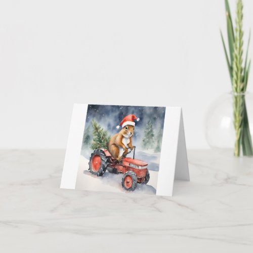 Squirrel on a Tractor Christmas Card