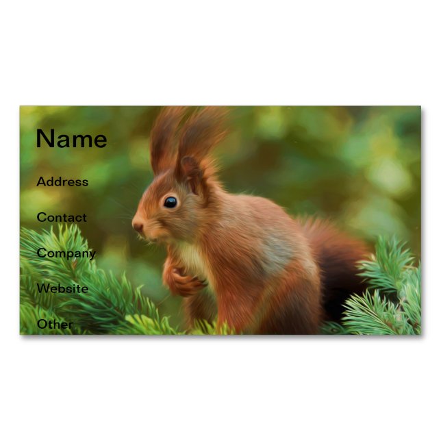 Squirrel on a tree business card magnet (Front)