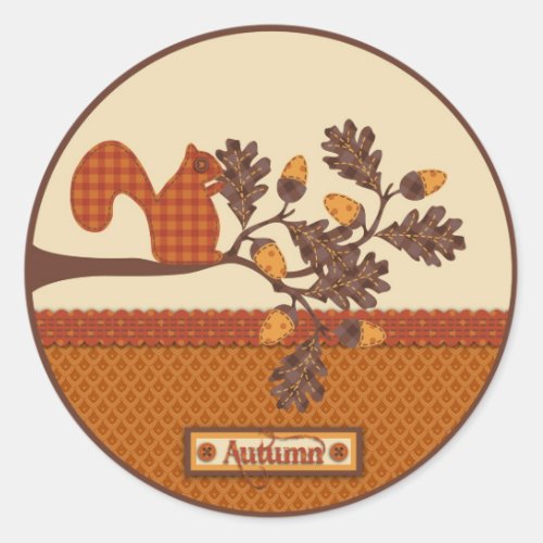 Squirrel on Branch Applique_look Thanksgiving Classic Round Sticker