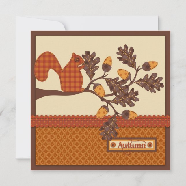 Squirrel on Branch Applique-look Thanksgiving Invitation (Front)